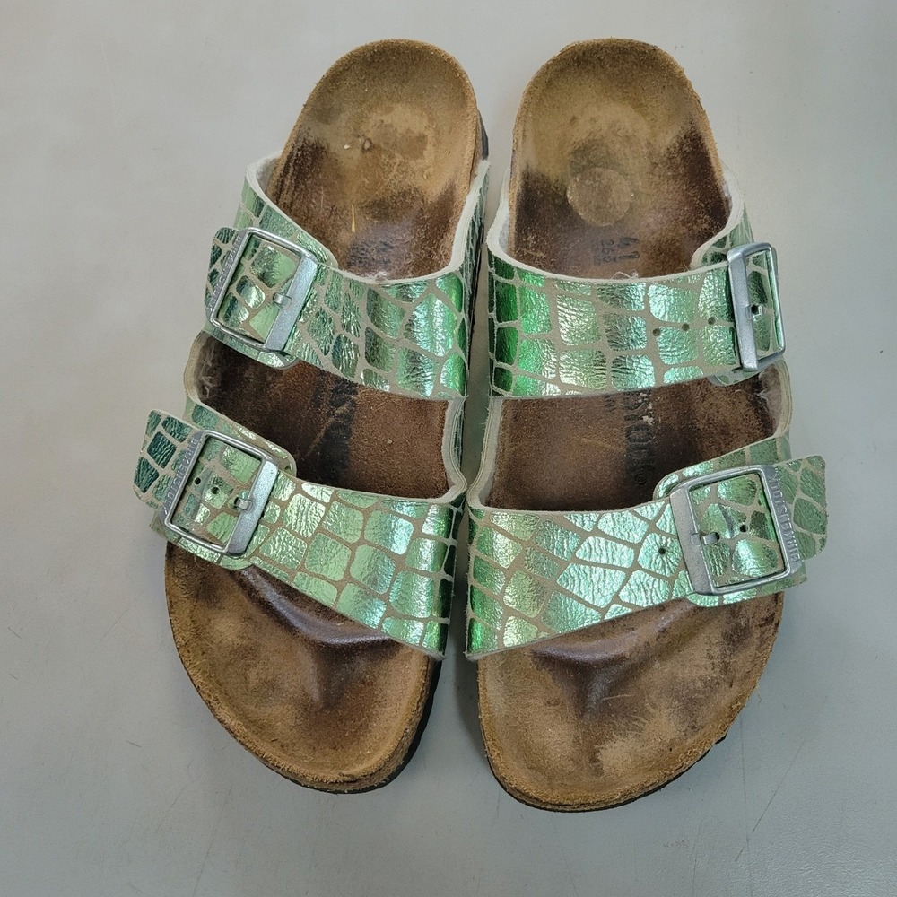 Birkenstock Arizona Metallic Green Alligator Embossed Sandals EU 41 L10 M8